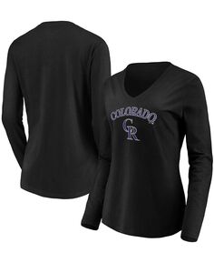Черная женская футболка Colorado Rockies Core Team Lockup с длинным рукавом и v-образным вырезом Fanatics, черный