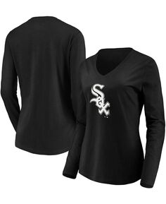 Черная женская футболка с длинным рукавом и v-образным вырезом с официальным логотипом Chicago White Sox Fanatics, черный