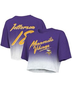 Женские нитки Justin Jefferson Пурпурно-белая футболка Minnesota Vikings Drip-Dye с именем и номером игрока, укороченная футболка Tri-Blend Majestic