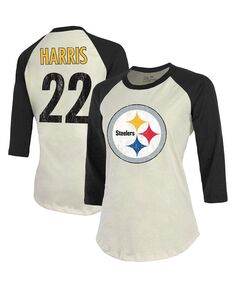 Женские нитки Najee Harris Кремовый, черный Футболка Pittsburgh Steelers с именем и номером игрока реглан с рукавами 3/4 Majestic