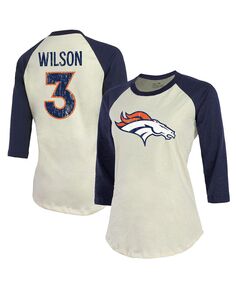 Женские нитки Russell Wilson Кремовый, темно-синий Denver Broncos Футболка с именем и номером реглан с рукавами 3/4 Majestic