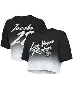 Женские нитки Джош Джейкобс Черно-белая укороченная футболка с именем и номером игрока Las Vegas Raiders Majestic