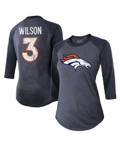 Женская футболка с надписью Russell Wilson Navy Denver Broncos с именем и номером реглан с рукавами 3/4 Majestic, темно-синий