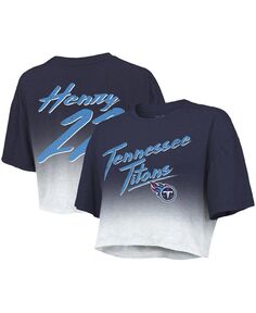 Женские нитки Derrick Henry Navy, White Tennessee Titans Drip-Dye, имя и номер игрока, укороченная футболка Tri-Blend Majestic