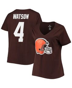 Женская фирменная футболка Deshaun Watson Brown Cleveland Browns размера плюс с именем и номером игрока с v-образным вырезом Fanatics, коричневый