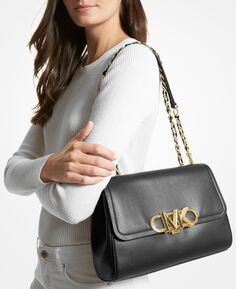 Кожаная сумка через плечо Parker с цепочкой-трансформером Michael Kors, черный