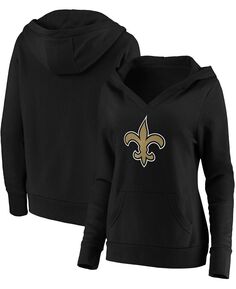 Черный пуловер с капюшоном и логотипом основной команды New Orleans Saints размера плюс с v-образным вырезом Fanatics, черный