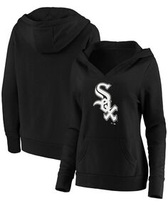 Черный пуловер с капюшоном и v-образным вырезом размера плюс, черный Chicago White Sox с официальным логотипом Fanatics, черный