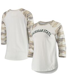 Женская бело-камуфляжная футболка Michigan State Spartans Boyfriend Baseball Raglan с рукавами 3/4 Camp David