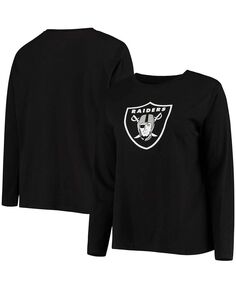 Женская черная футболка с длинным рукавом с логотипом больших размеров Las Vegas Raiders Fanatics, черный