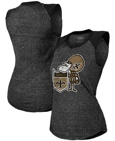 Женская черная майка New Orleans Saints Tri-Blend с мускулистыми регланами в стиле ретро Majestic, черный