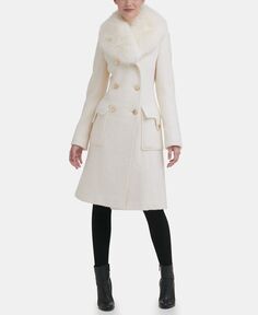 Женское двубортное пальто с воротником из искусственного меха GUESS