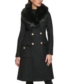 Женское двубортное пальто с воротником из искусственного меха GUESS, черный