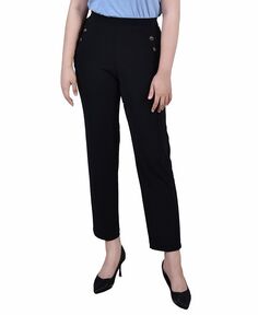 Миниатюрные брюки с широкой талией без застежек NY Collection, черный