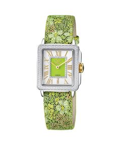 Женские часы GV2 Padova с зеленым кожаным швейцарским кварцевым ремешком с цветочным принтом, 30 мм Gevril