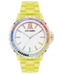 Женские аналоговые часы-браслет из прозрачного желтого пластика с радужными кристаллами, 40 мм Steve Madden, желтый