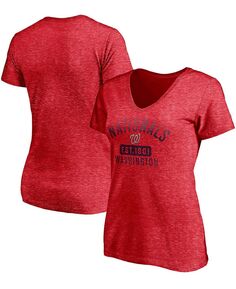 Женская красная футболка Washington Nationals с треугольным рисунком и v-образным вырезом Old Time Favorite Fanatics