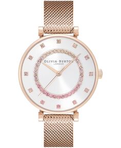 Женские часы с сетчатым браслетом из нержавеющей стали цвета розового золота с Т-образной планкой, 32 мм Olivia Burton, золотой