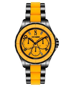 Женские аналоговые часы-браслет из черного сплава с оранжевым силиконовым браслетом с центральным звеном, 40 мм Steve Madden