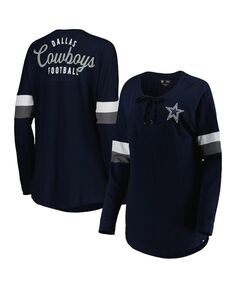 Женская темно-синяя футболка Dallas Cowboys Athletic Varsity со шнуровкой и длинными рукавами New Era, темно-синий