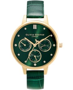 Женские многофункциональные часы с зеленым кожаным ремешком, 34 мм Olivia Burton, зеленый