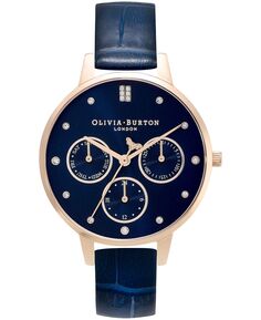 Женские многофункциональные часы с синим кожаным ремешком, 34 мм Olivia Burton, синий