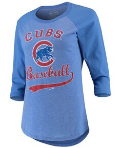 Женская бейсбольная футболка Tri-Blend с рукавами три четверти Royal Chicago Cubs Team Majestic