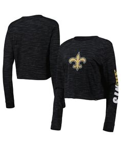Женская черная укороченная футболка с длинным рукавом New Orleans Saints New Era, черный