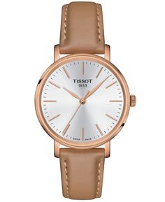 Женские швейцарские часы Everytime с бежевым кожаным ремешком, 34 мм Tissot