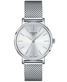 Женские швейцарские часы Everytime из нержавеющей стали с сетчатым браслетом, 34 мм Tissot, серый