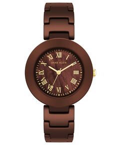 Женские кварцевые коричневые керамические часы-браслет с тремя стрелками, 24,5 мм Anne Klein, коричневый