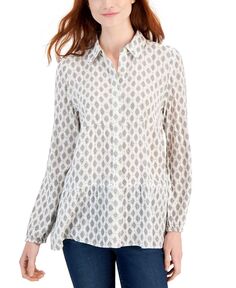 Миниатюрная многоярусная рубашка с длинными рукавами и пуговицами спереди Style &amp; Co