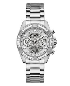 Женские серебристые блестящие многофункциональные часы-браслет из нержавеющей стали, 40 мм GUESS