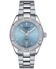 Женские часы PR 100 Lady Sport с браслетом из нержавеющей стали, 36 мм Tissot, синий