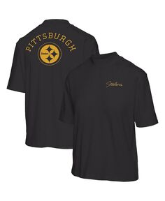 Женская черная футболка Pittsburgh Steelers с коротким рукавом и воротником-стойкой Junk Food, черный