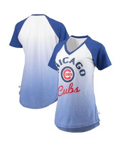 Женская королевско-белая футболка Chicago Cubs Shortstop с омбре реглан и v-образным вырезом Touch