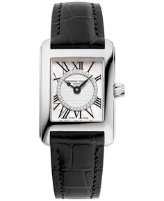 Женские швейцарские классические часы Carree Diamond (1/20 карата) с черным кожаным ремешком, 23 мм Frederique Constant, черный
