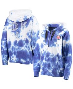 Женская толстовка с короткими молниями белого цвета и цвета Royal Chicago Cubs Dakota Tie Dye DKNY