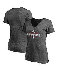 Женская футболка Heather Charcoal Atlanta Braves World Series Champions 2021 с v-образным вырезом Fanatics