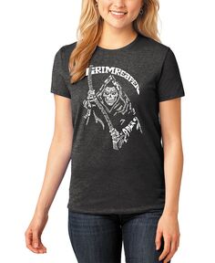 Женская футболка премиум-класса Grim Reaper Word Art LA Pop Art, черный