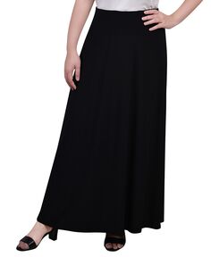 Женская длинная юбка-трапеция с искусственным поясом спереди и кольцом NY Collection, черный
