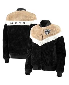 Женская черная, кремовая куртка на кнопках Brooklyn Nets Riot Squad Sherpa G-III 4Her by Carl Banks