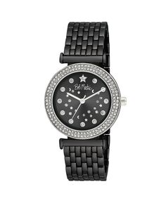 Унисекс Часы-браслет с двойным кристаллом и циферблатом в виде созвездия, черный металлический браслет, 34 мм Bob Mackie, черный