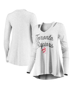 Женская серая футболка с длинными рукавами и v-образным вырезом с двойным дриблером Toronto Raptors Majestic, серый