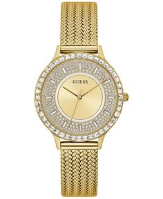 Женские золотистые часы-браслет из нержавеющей стали с сеткой, 38 мм GUESS, золотой