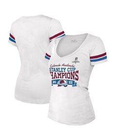 Женская футболка в полоску с v-образным вырезом, белая, Colorado Avalanche, чемпионы Кубка Стэнли 2022 Majestic, белый