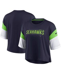 Женский укороченный топ темно-синего и белого цветов Seattle Seahawks Nickname Tri-Blend Performance Nike