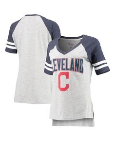 Женская серо-темно-серая футболка Cleveland Indians Team Goal Line с v-образным вырезом реглан G-III 4Her by Carl Banks