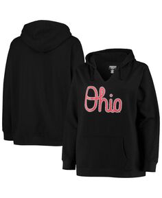 Женский черный пуловер с капюшоном и капюшоном для команды штата Огайо Buckeyes размера плюс с вырезом в горловине Profile, черный