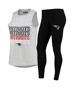 Женский комплект для сна из топа на бретельках и леггинсов New England Patriots с принтом серого и черного цвета Concepts Sport